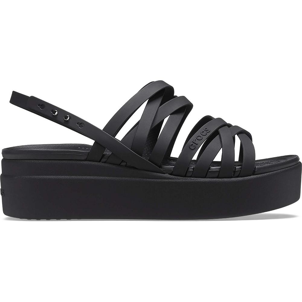 Black Women's Crocs Brooklyn Strappy Low Wedge Platform Clogs | NZ 0460KORI